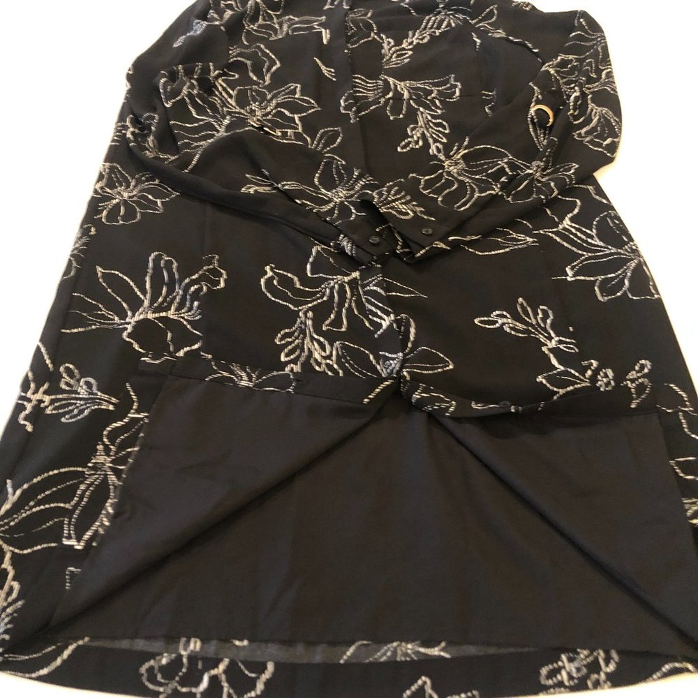 Apt. 9 Black Button Front Dress w/White Floral Design